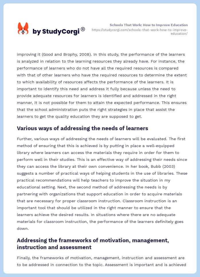 Schools That Work: How to Improve Education. Page 2