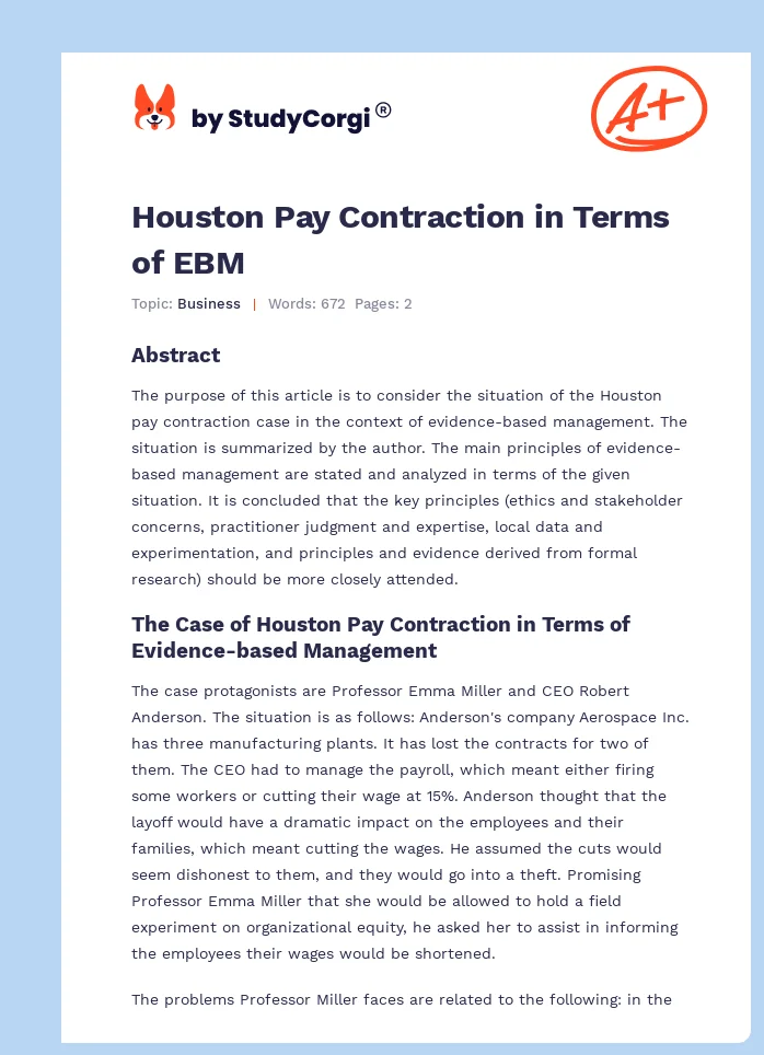 Houston Pay Contraction in Terms of EBM. Page 1