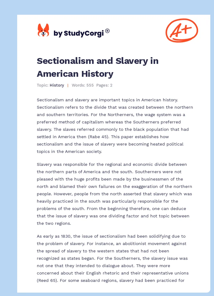 Sectionalism and Slavery in American History. Page 1