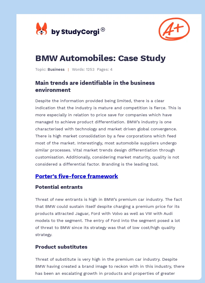 BMW Automobiles: Case Study. Page 1