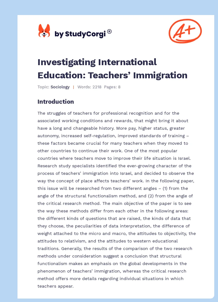 Investigating International Education: Teachers’ Immigration. Page 1