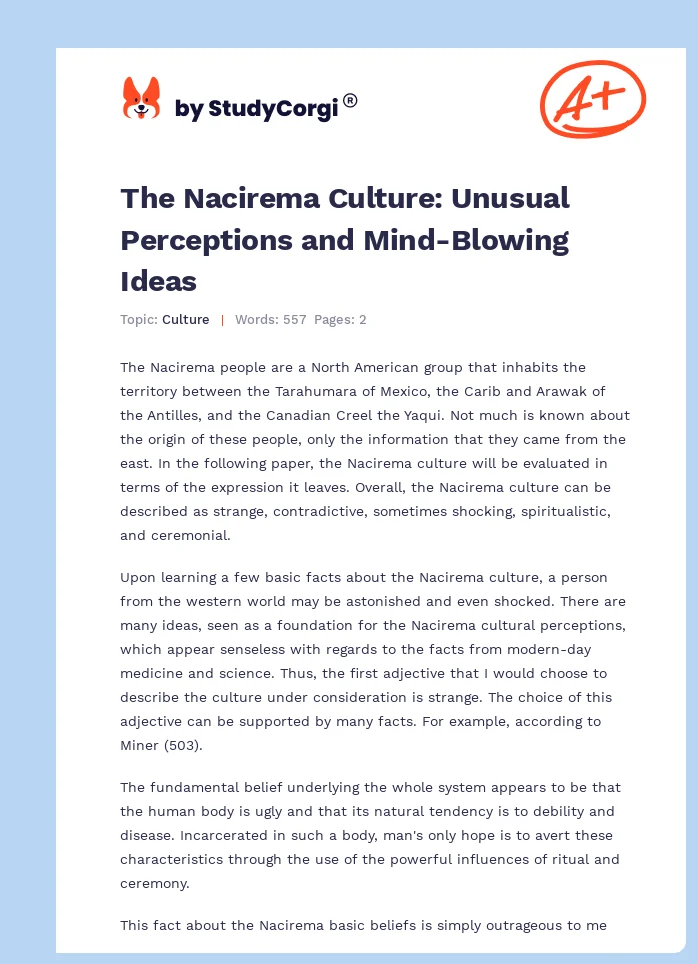 The Nacirema Culture: Unusual Perceptions and Mind-Blowing Ideas. Page 1