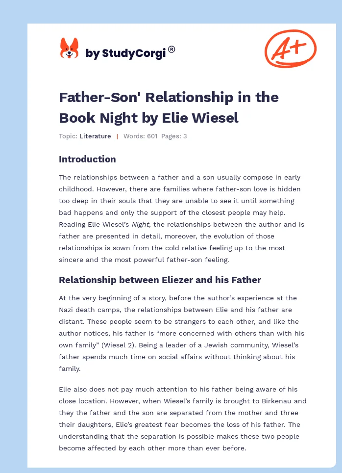 Father-Son' Relationship in the Book Night by Elie Wiesel. Page 1