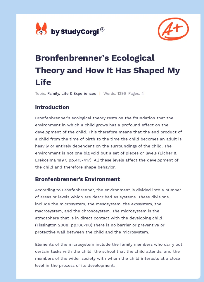 Bronfenbrenner’s Ecological Theory and How It Has Shaped My Life. Page 1