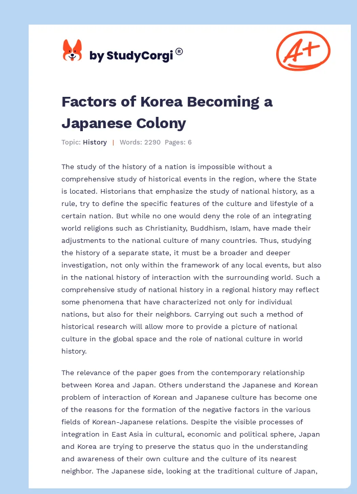 Factors of Korea Becoming a Japanese Colony. Page 1