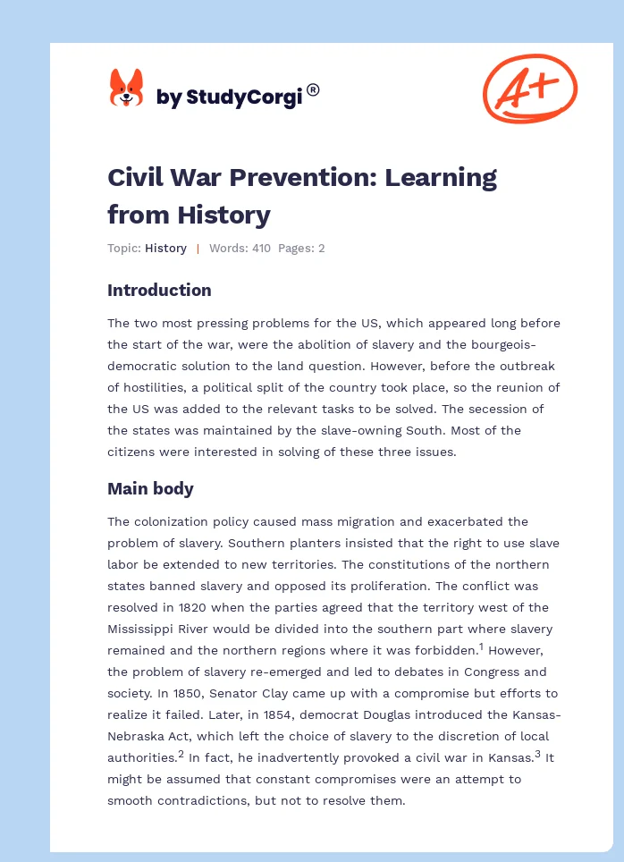 Civil War Prevention: Learning from History. Page 1