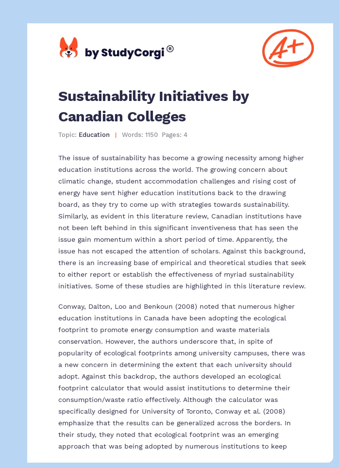 Sustainability Initiatives by Canadian Colleges. Page 1