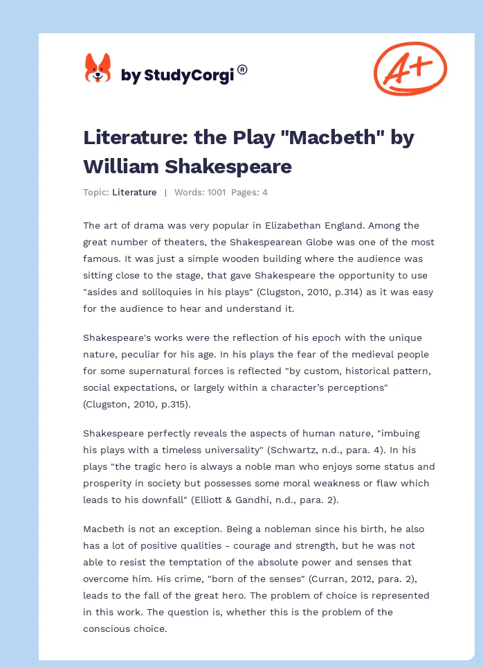Literature: the Play "Macbeth" by William Shakespeare. Page 1