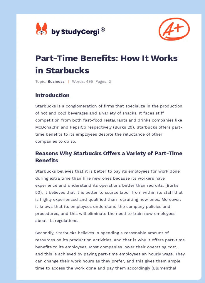 Part-Time Benefits: How It Works in Starbucks. Page 1