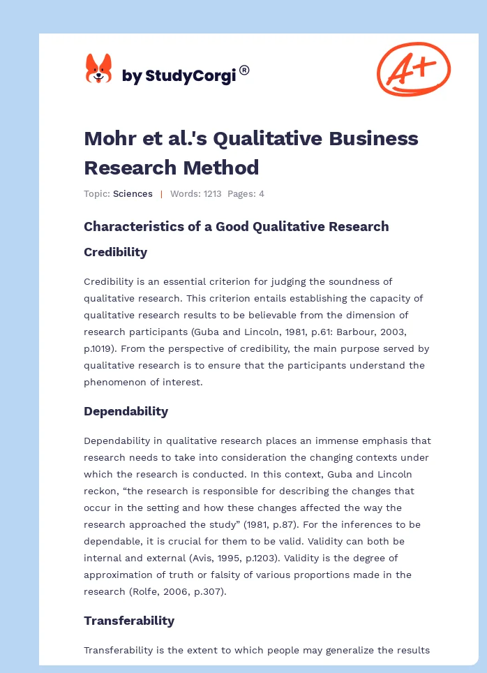 Mohr et al.'s Qualitative Business Research Method. Page 1