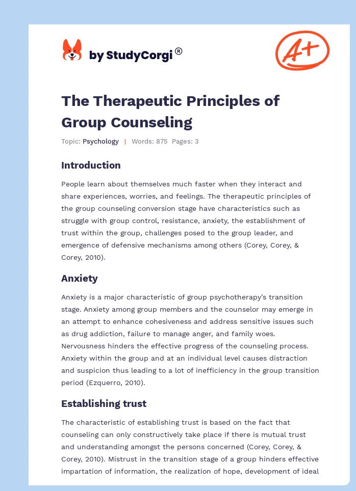 The Therapeutic Principles of Group Counseling. Page 1