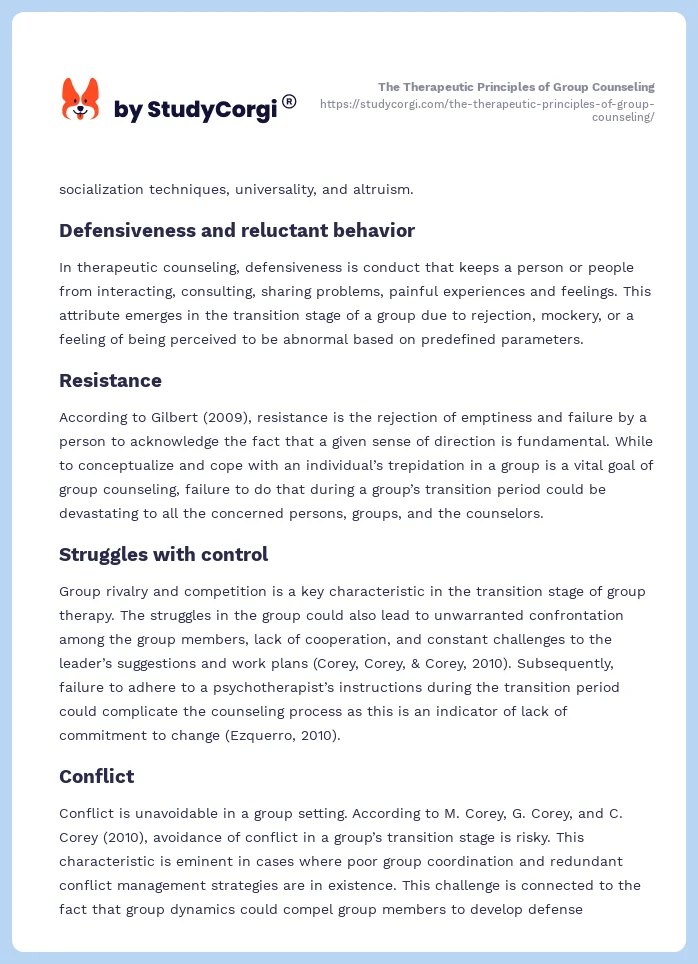 The Therapeutic Principles of Group Counseling. Page 2