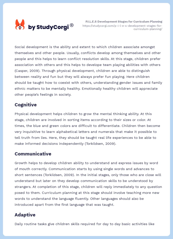 P.I.L.E.S Development Stages for Curriculum Planning. Page 2