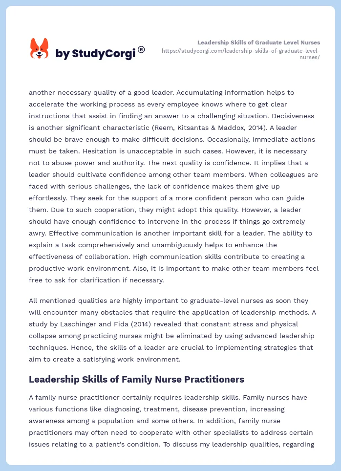 Leadership Skills of Graduate Level Nurses. Page 2