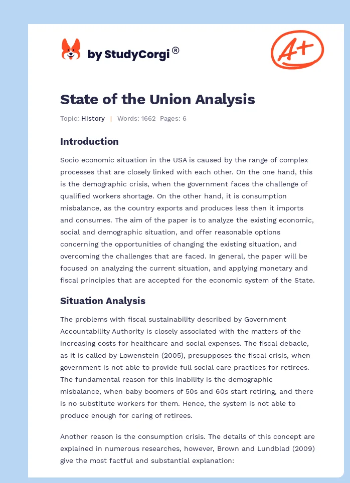 State of the Union Analysis. Page 1