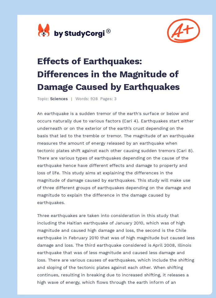 Effects of Earthquakes: Differences in the Magnitude of Damage Caused by Earthquakes. Page 1