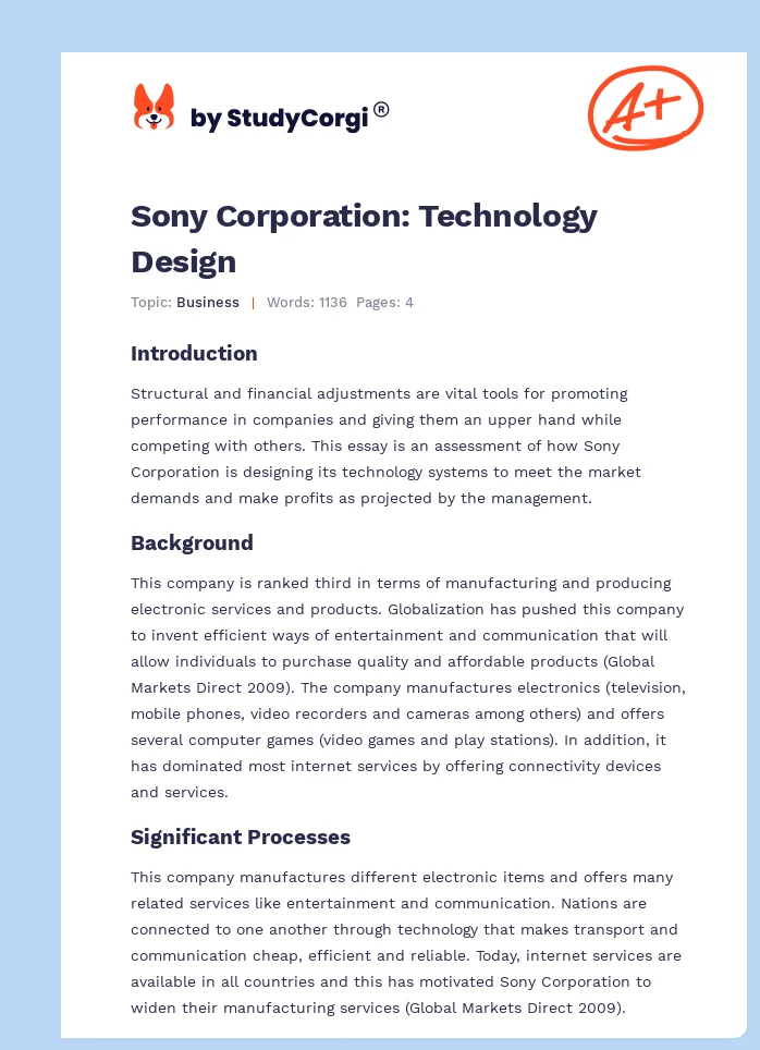 Sony Corporation: Technology Design. Page 1