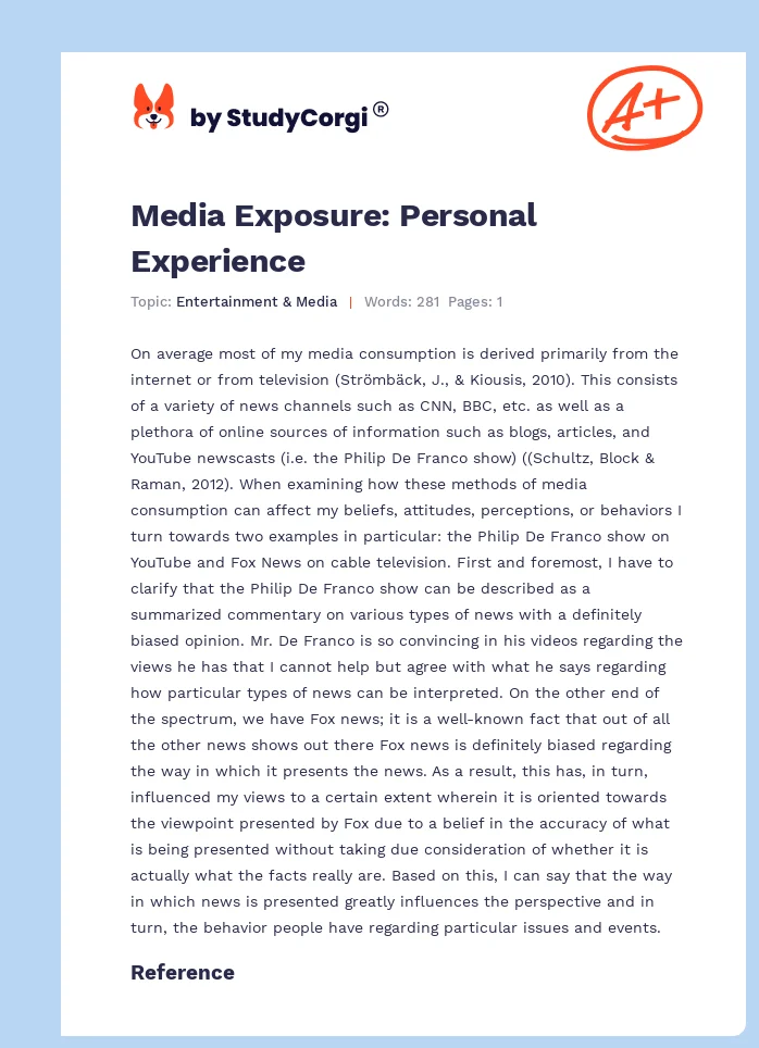 Media Exposure: Personal Experience. Page 1