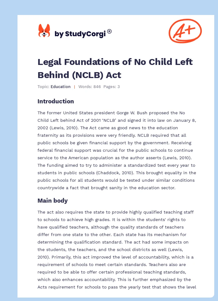 Legal Foundations of No Child Left Behind (NCLB) Act. Page 1