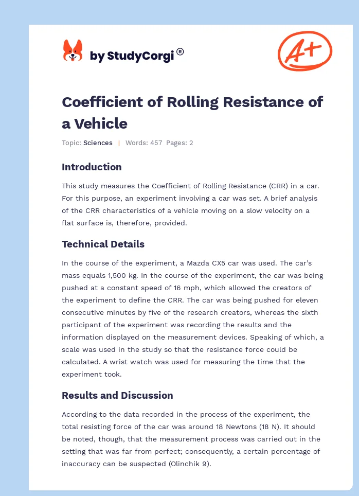 Coefficient of Rolling Resistance of a Vehicle. Page 1
