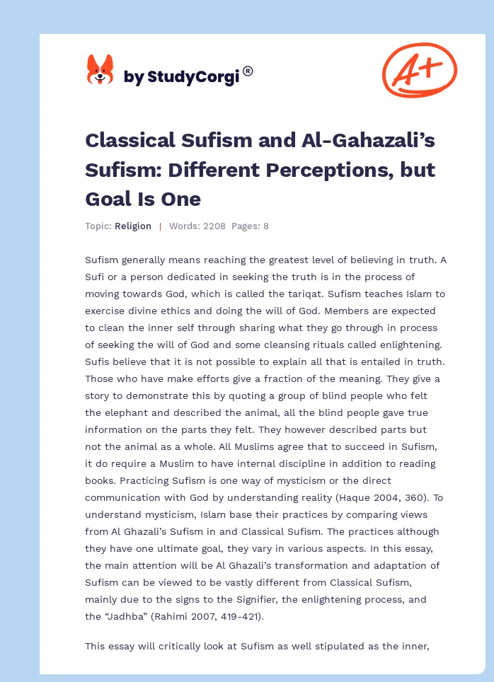 Classical Sufism and Al-Gahazali’s Sufism: Different Perceptions, but Goal Is One. Page 1