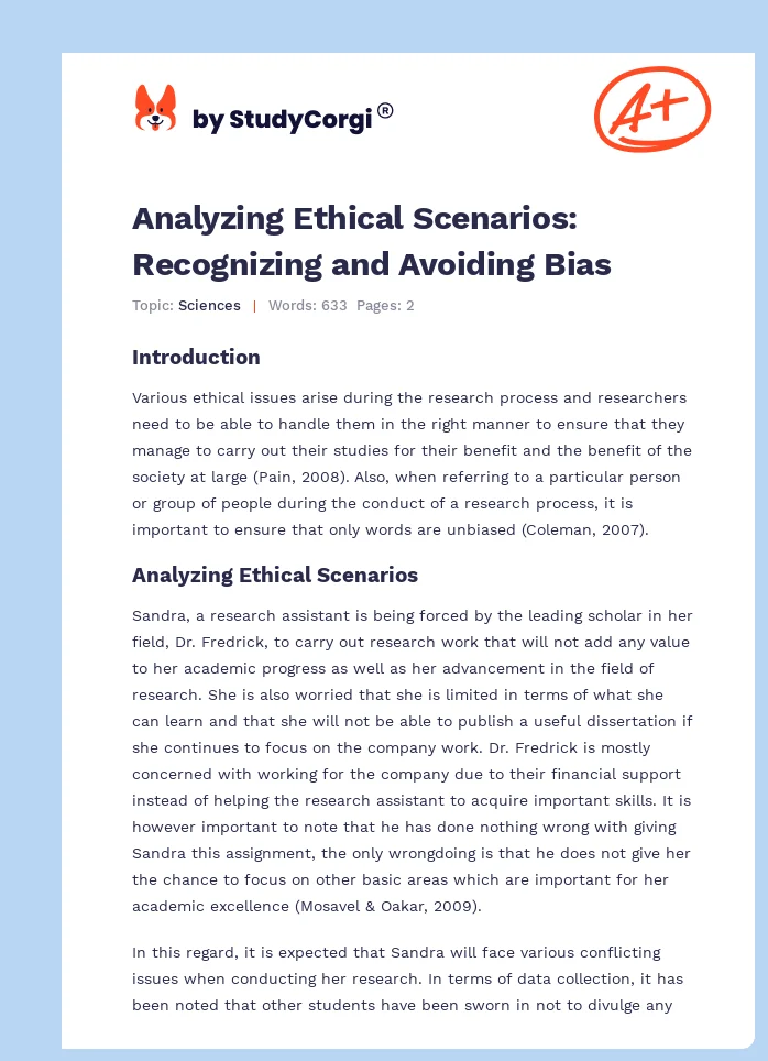 Analyzing Ethical Scenarios: Recognizing and Avoiding Bias. Page 1