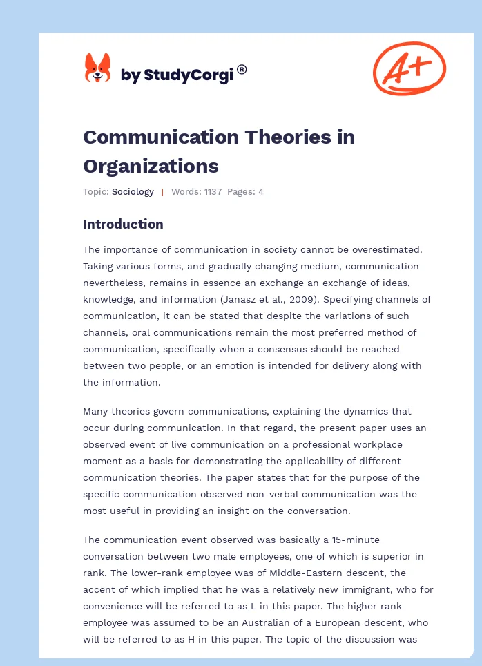 Communication Theories in Organizations. Page 1