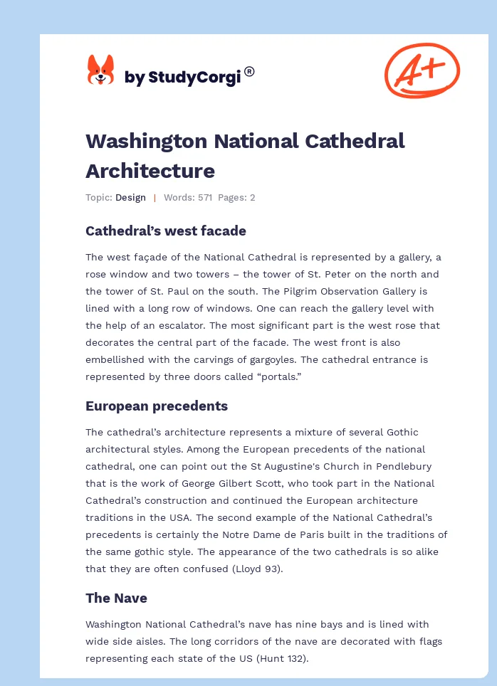 Washington National Cathedral Architecture. Page 1