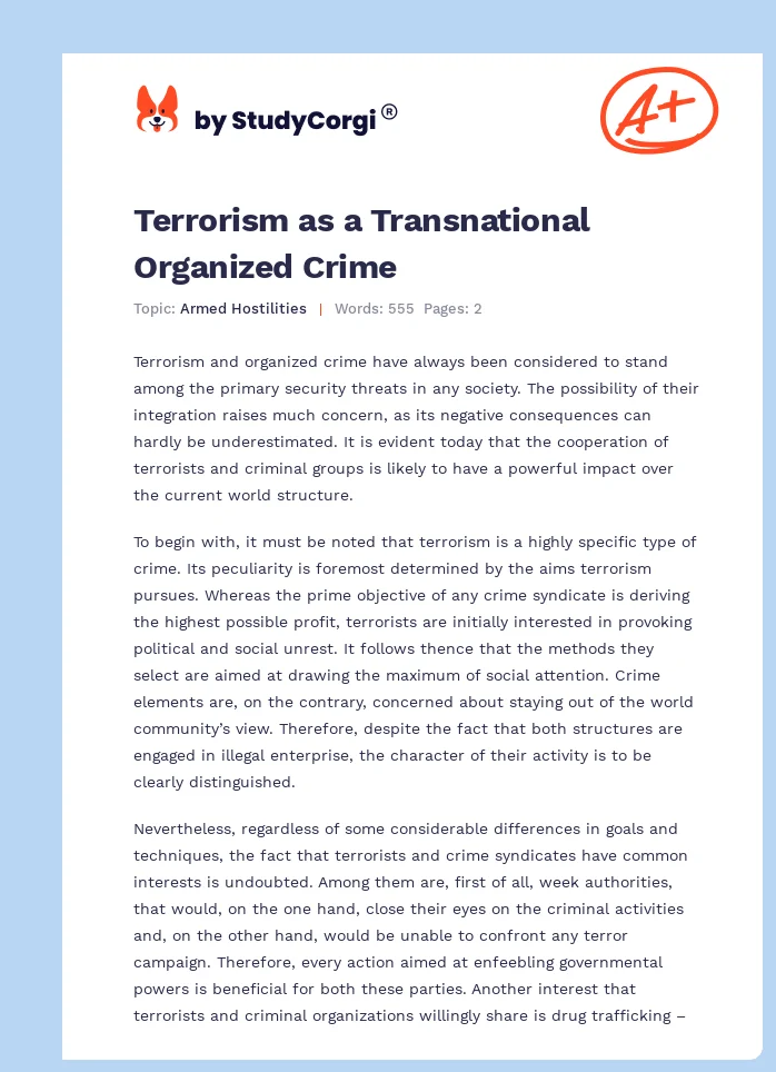 Terrorism as a Transnational Organized Crime. Page 1