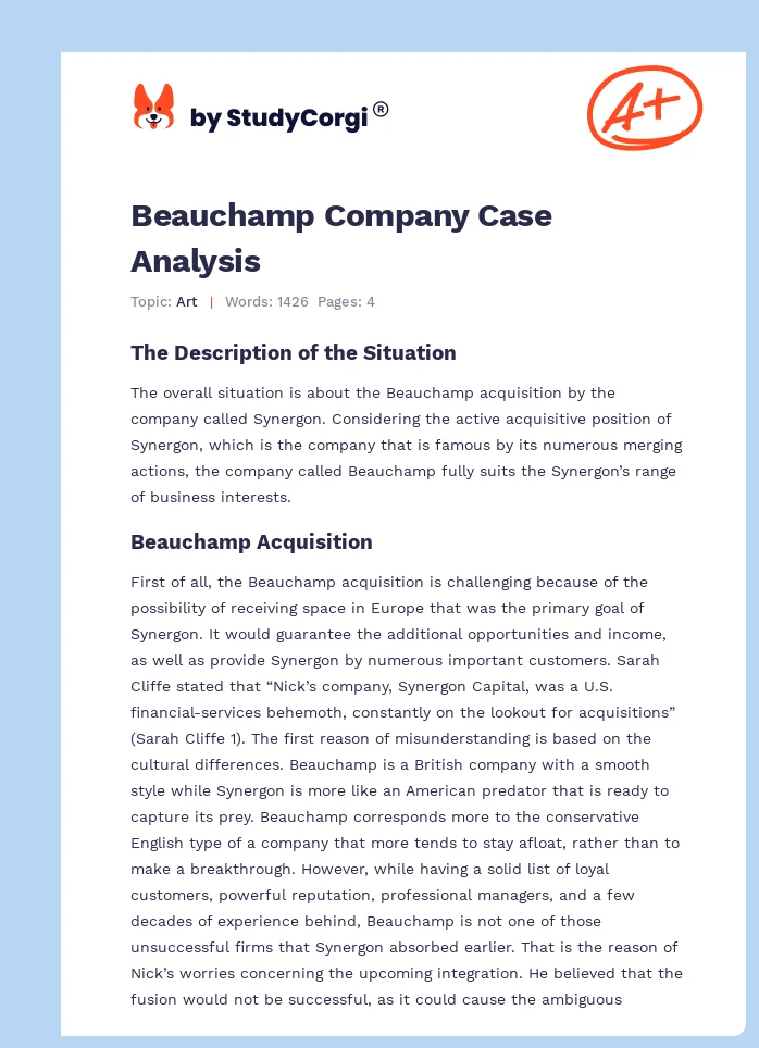 Beauchamp Company Case Analysis. Page 1