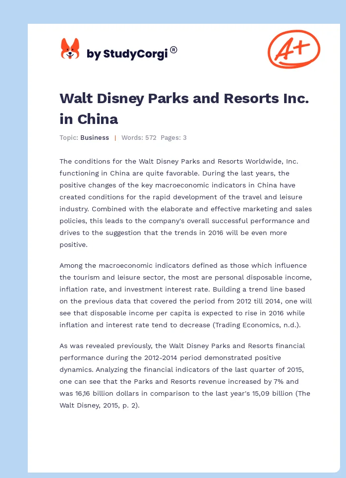 Walt Disney Parks and Resorts Inc. in China. Page 1