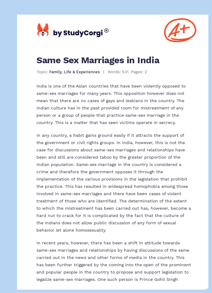 Same Sex Marriages in India. Page 1
