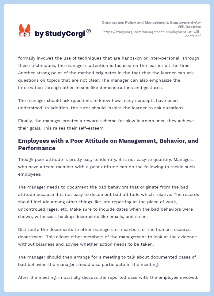 Organization Policy and Management: Employment-At-Will Doctrine. Page 2