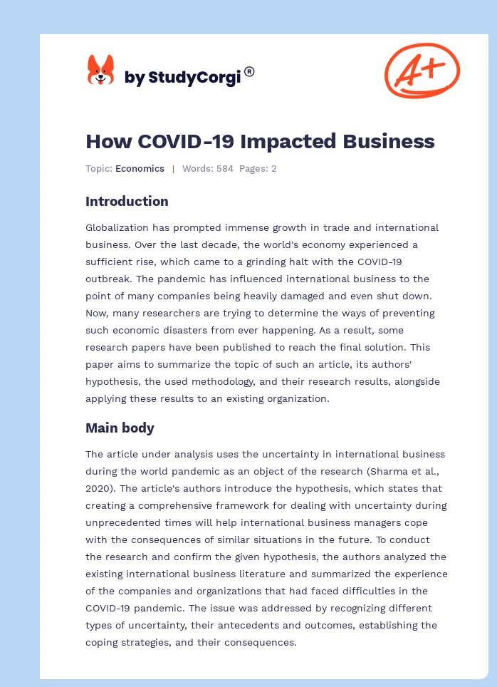 How COVID-19 Impacted Business. Page 1