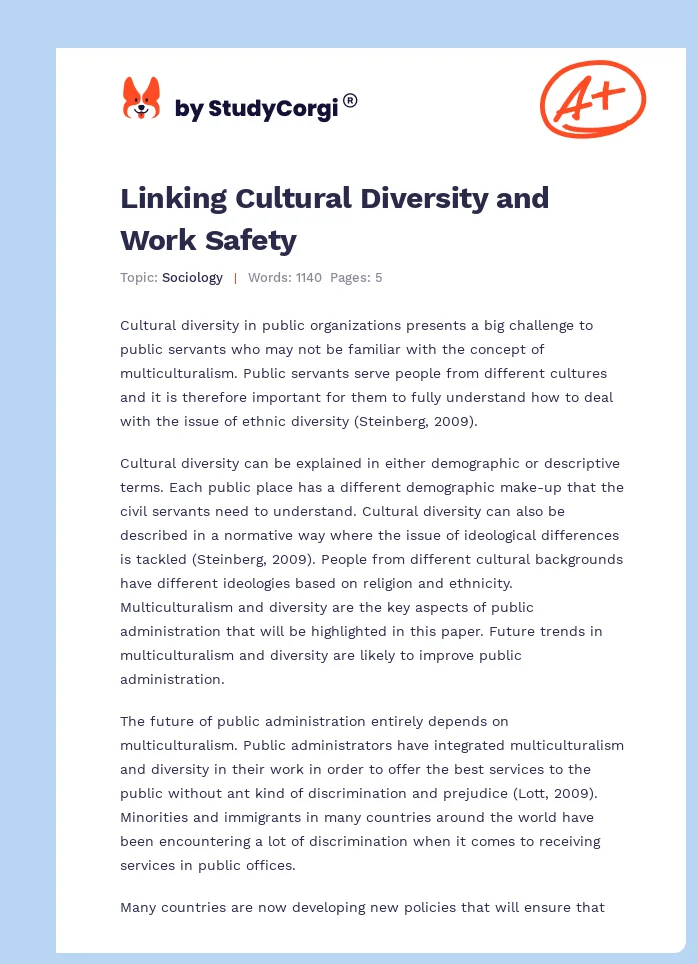 Linking Cultural Diversity and Work Safety. Page 1