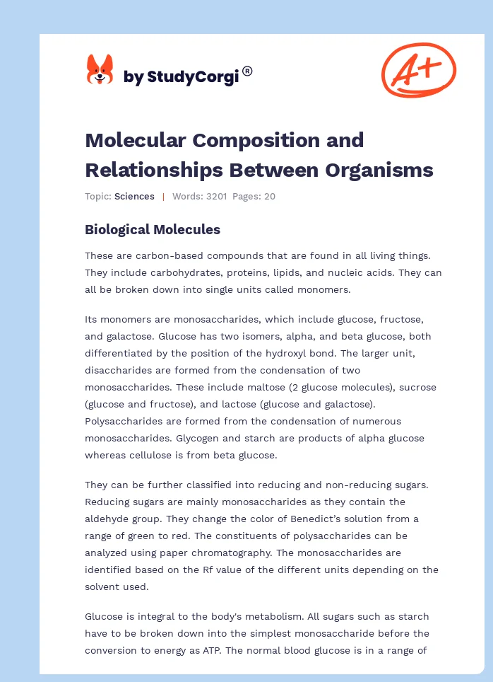 Molecular Composition and Relationships Between Organisms. Page 1