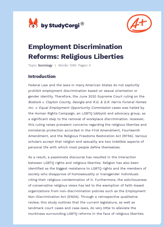 Employment Discrimination Reforms: Religious Liberties. Page 1