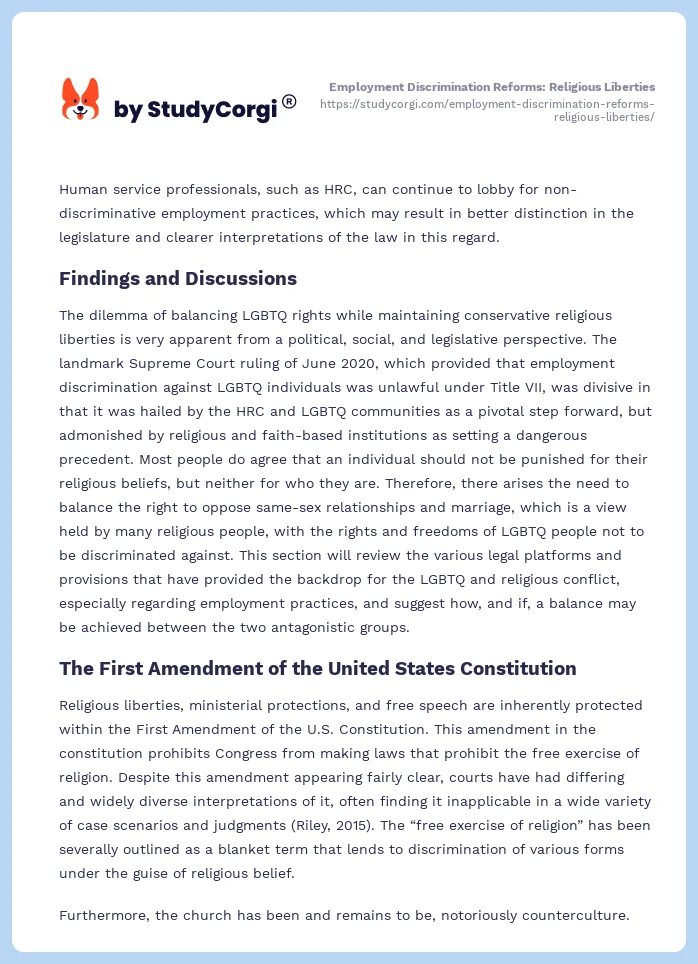 Employment Discrimination Reforms: Religious Liberties. Page 2
