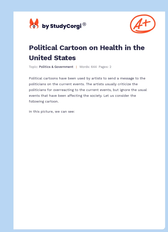 Political Cartoon on Health in the United States. Page 1
