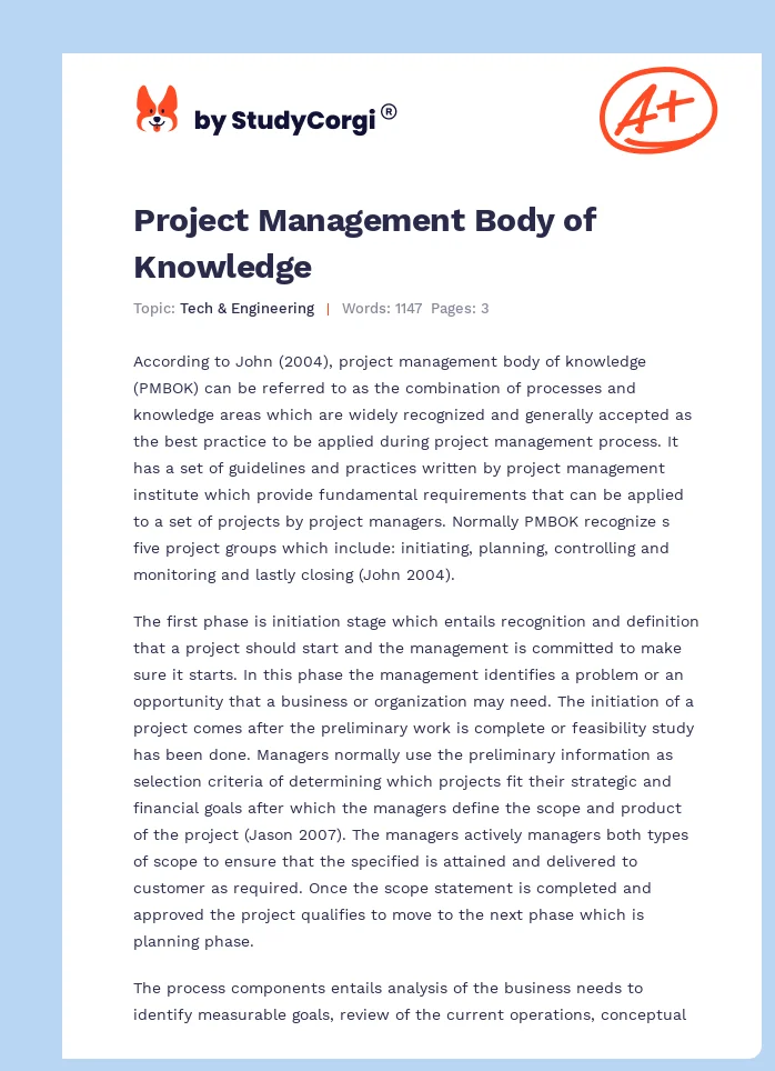 Project Management Body of Knowledge. Page 1