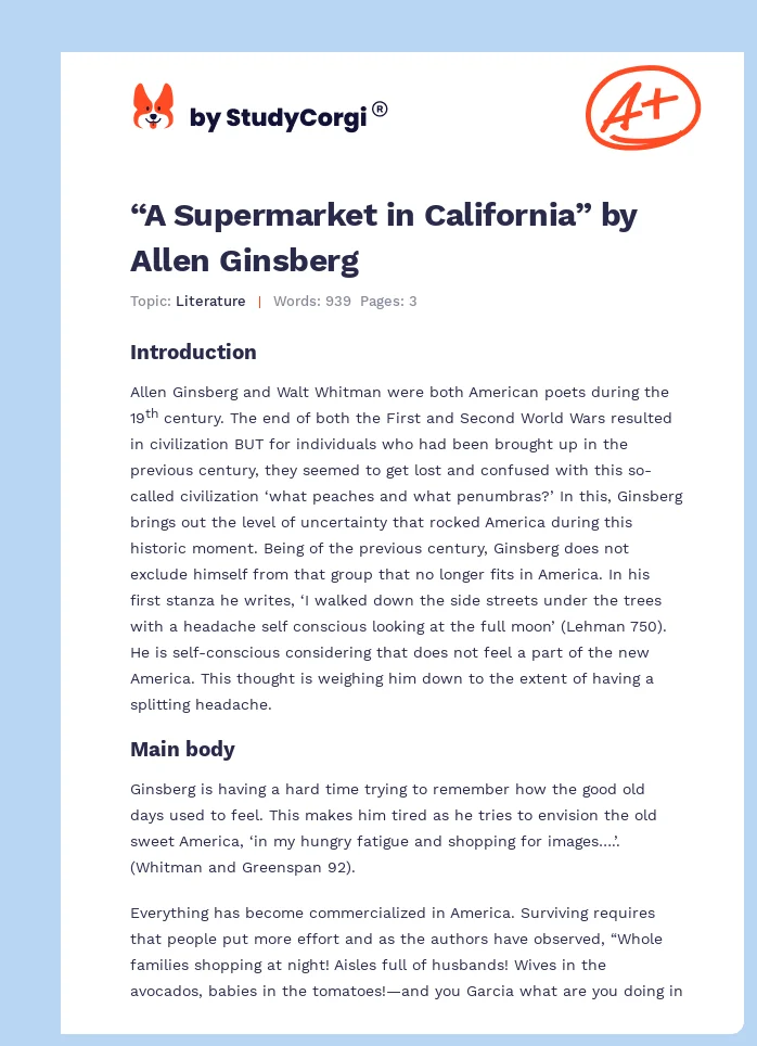 “A Supermarket in California” by Allen Ginsberg. Page 1