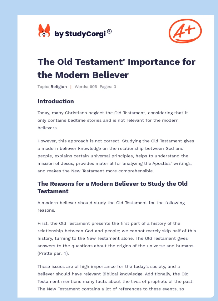 The Old Testament' Importance for the Modern Believer. Page 1
