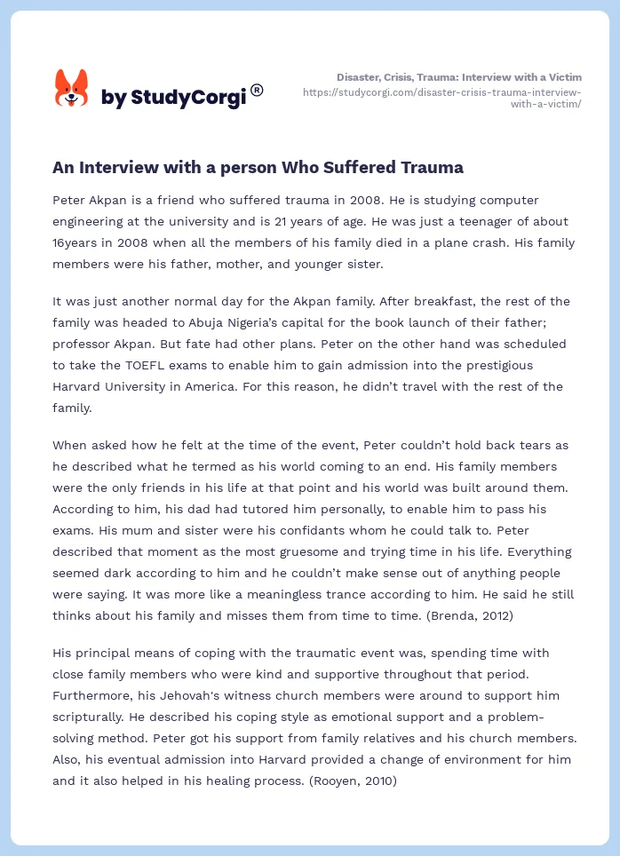 Disaster, Crisis, Trauma: Interview with a Victim. Page 2