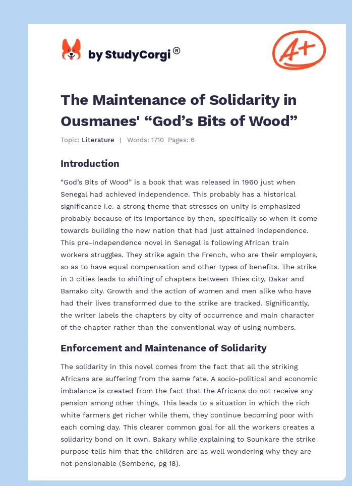 The Maintenance of Solidarity in Ousmanes' “God’s Bits of Wood”. Page 1