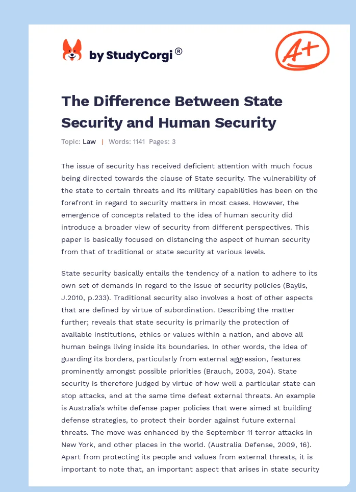 The Difference Between State Security and Human Security. Page 1