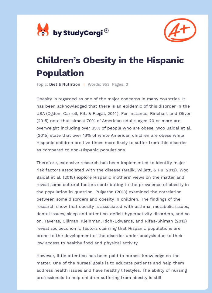 Children’s Obesity in the Hispanic Population. Page 1
