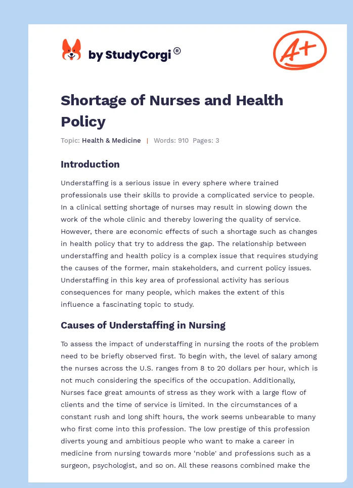 Shortage of Nurses and Health Policy. Page 1