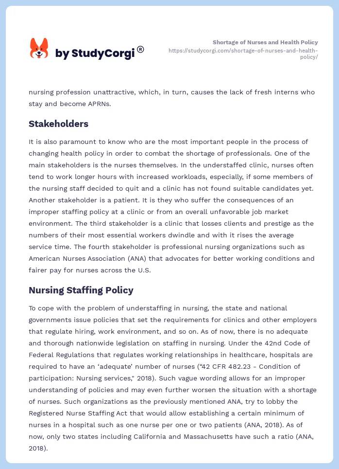 Shortage of Nurses and Health Policy. Page 2