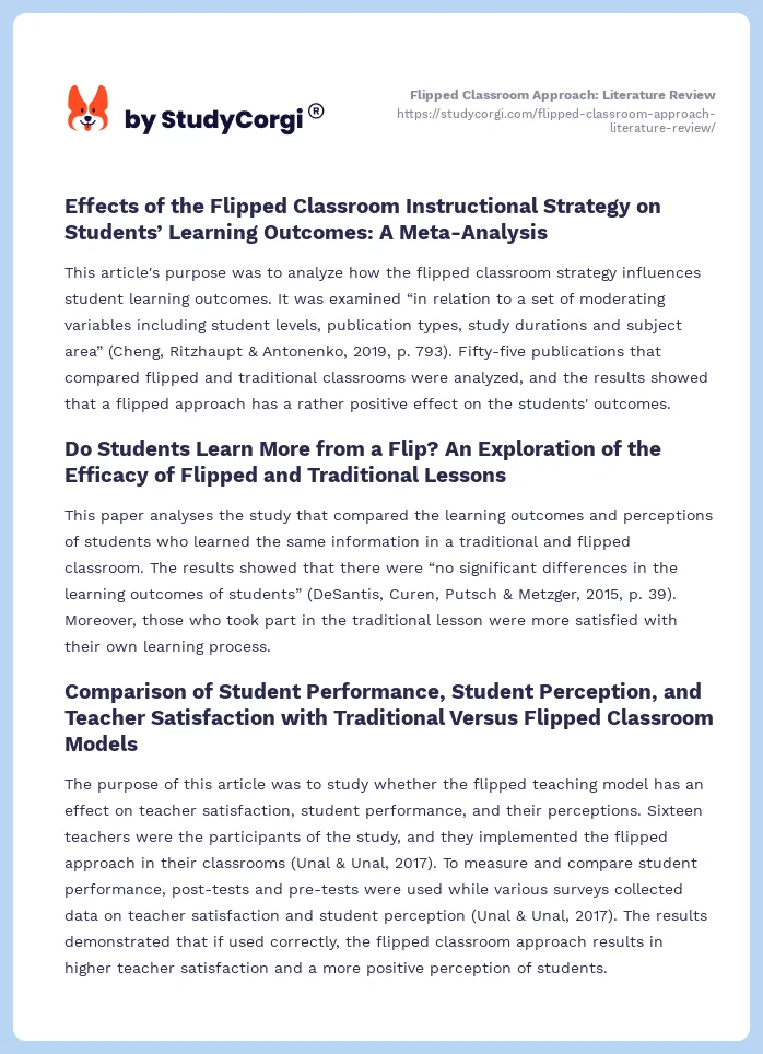 Flipped Classroom Approach: Literature Review. Page 2