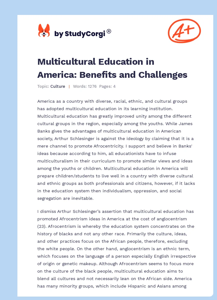 Multicultural Education in America: Benefits and Challenges. Page 1